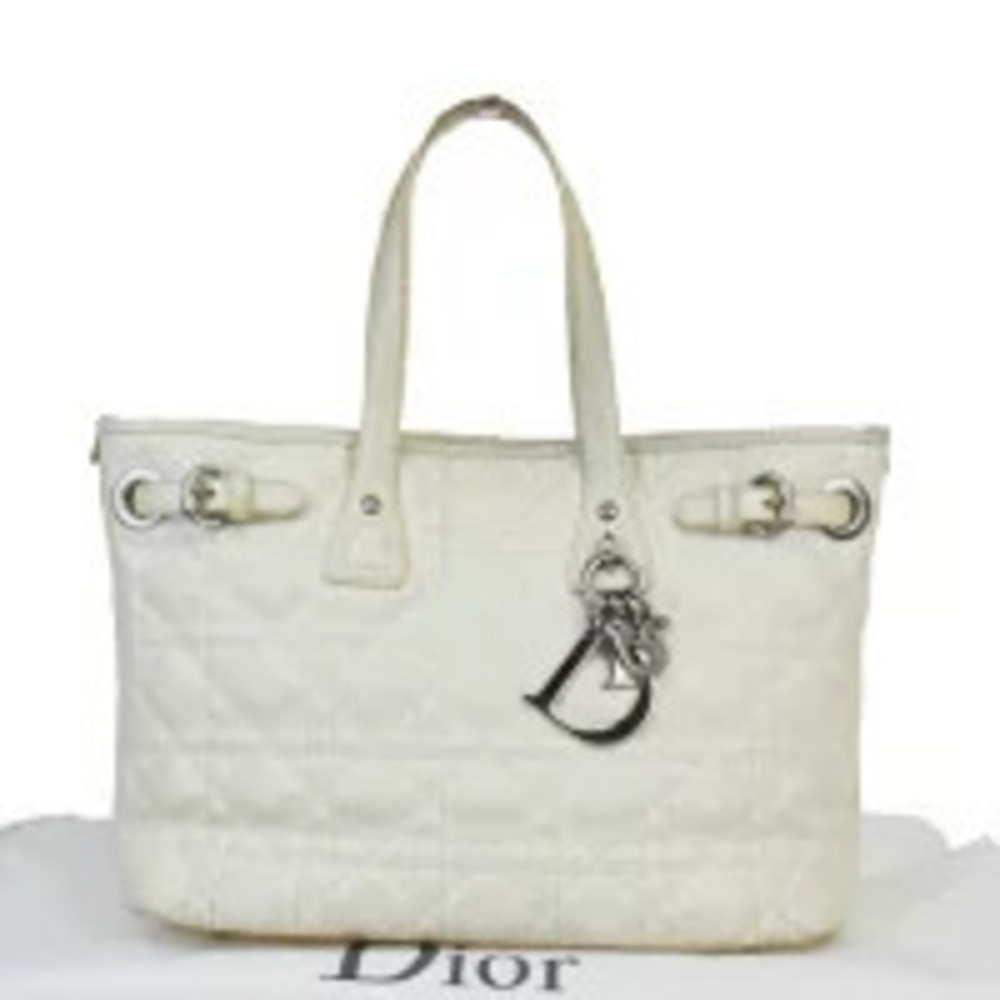 Christian Dior Panarea Handbag Tote Cannage White Canvas
